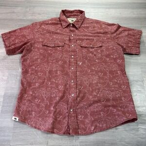 Western Aloha Shirt Mens 2XL Red Hawaiian Graphic Short Sleeve Snap Button Up